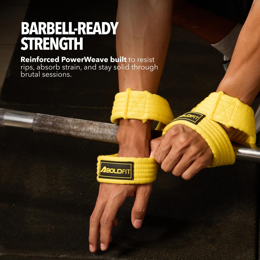 Boldfit Weight Lifting Straps Wrist Supporter for Gym Training, Deadlift Grip Heavy Workout Accessory for Men & Women, Strength Training Weightlifting Strap - 1 Pair - GripX Yellow 1