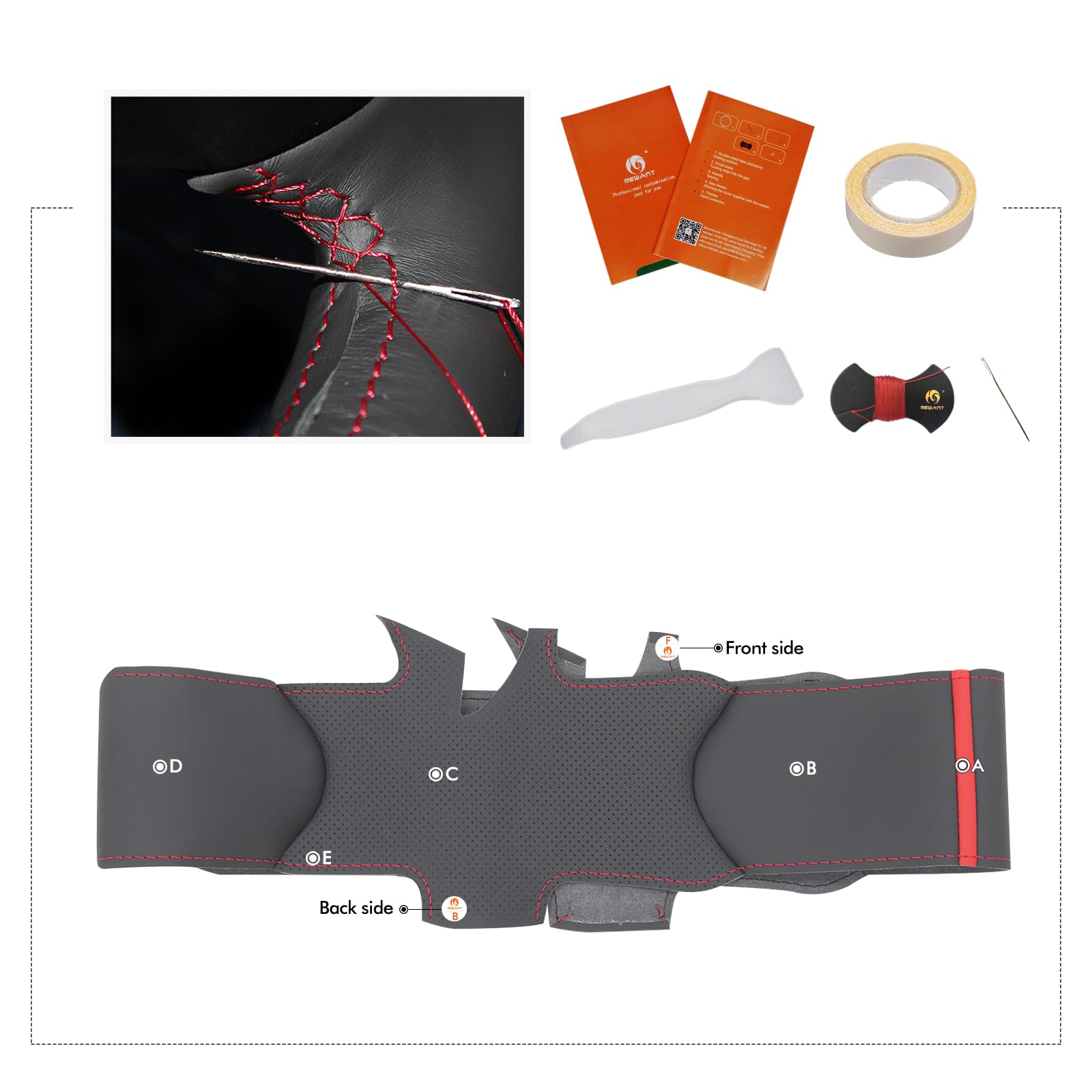 MEWANT Funda de Volante a Medida para Coser Lancia Delta III 3 | Volante de Coche Cosida a Mano / Lancia Delta III 3 2011-2014 / Ypsilon 2011-2024 Accesorios / Lancia Ypsilon Transpirable
