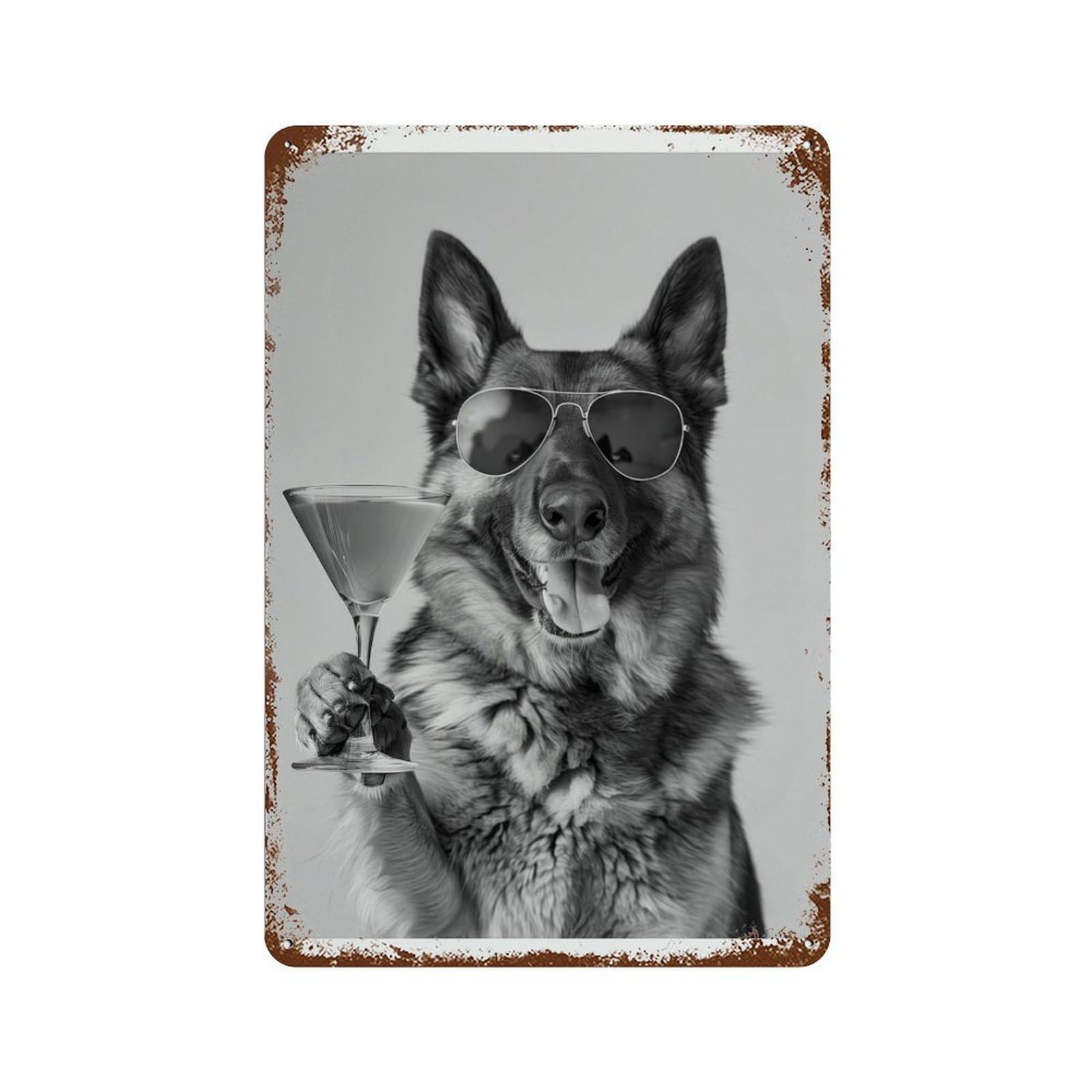 xiaoxiaoshen German Shepherd Cocktail Funny Dog Mini Bar C Decor Wall Decor Art Metal Tin Poster Modern Home Decor Art Home Bar Shop Decorations Vintage Sign 30x20cm