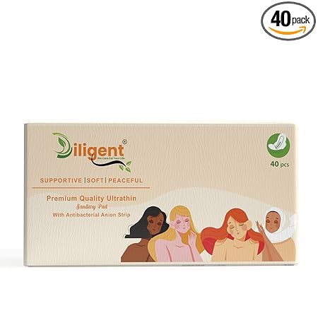 Diligent-We Care For Your life Ultra Soft Anion Sanitary Pad for Women, Super Absorbent And Cottony Soft Rash Free Protection Sanitary Napkins For All Skin Type XXL (320mm), Pack of 40 Pcs