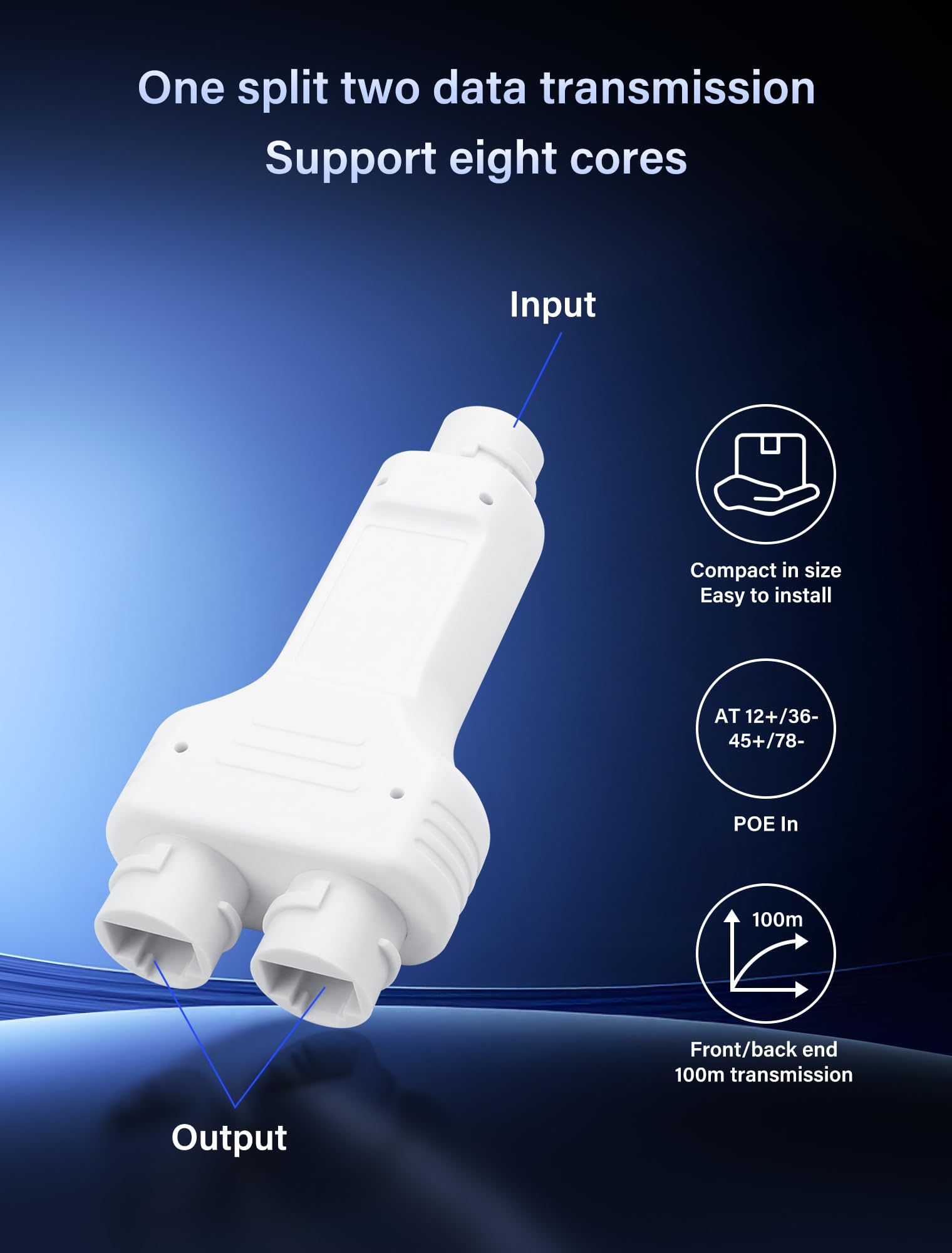 SinLoon Extensor PoE impermeable IP67 divisor POE 1 en 2 salidas, extensión de 100 m, 10/100 Mbps Ethernet al aire libre, repetidor PoE para cámara IP, Plug and Play