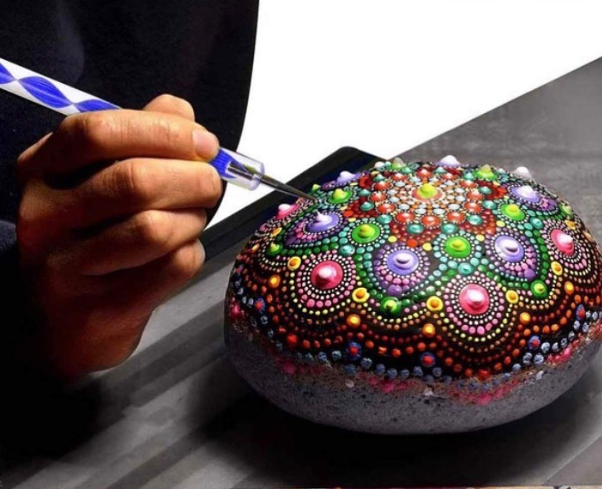 Mandalart Fabric Dot Taş Görünümlü Ahşap 10 * 10 cm