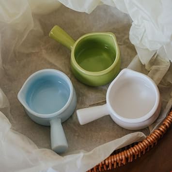 Ceramic Mini Milk Pot with Handle 50ml 60ml Creamer Cups Microwave Dishwasher Safe Solid Color Tableware for Coffee, Sauce Sauce Dish(60ml)