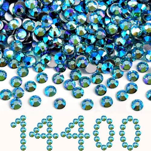 Image of Beadsland Flat Back Crystal Rhinestones Bulk, Aquamarine AB, SS16, 14400pcs | Flatback Glass Gems for Nails Crafts Clothes DIY Decoration, Glue Fix, 3.8-4.0mm