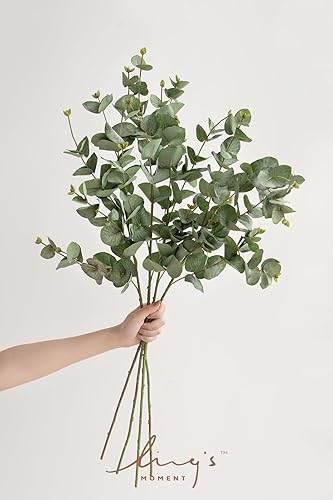 Miniatura 5 de Ling's Moment Plantas artificiales, ramas de semillas de eucalipto, 6 piezas de relleno de vegetación falsa de 12 pulgadas de alto con tallos,