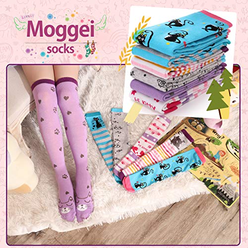 Image of MOGGEI 6 Pairs Kids Girls Knee High Socks Gift Long Crazy Silly Tall Funny Boot Cute Animal Child Fun Socks