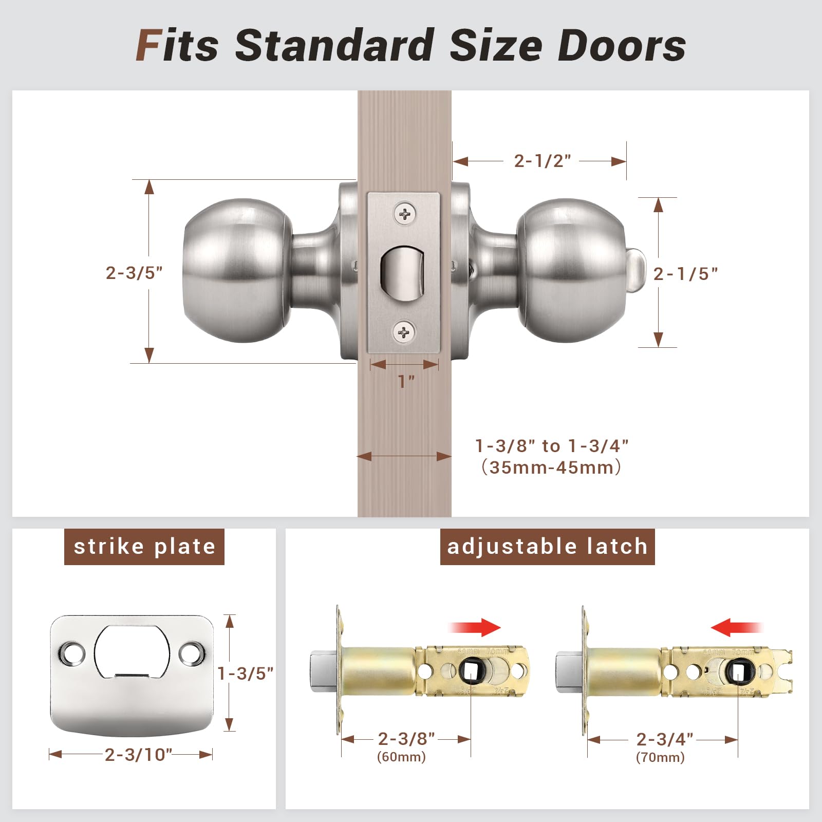 Satin Nickel Door Knobs - 6 Pack Privacy Set -6 Satin Nickel Door Knobs - 6 Pack Privacy Set -6
