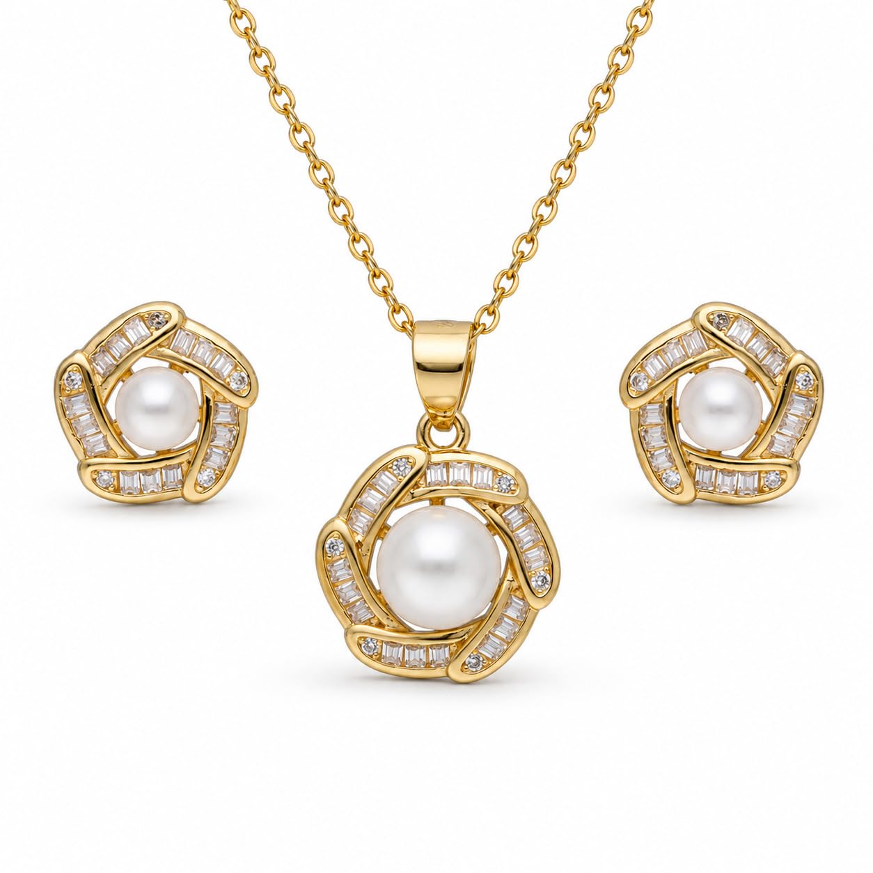 Anhänger Ohrringe Kette Perle 925 Silber gold Schmuck Set Damen Halskette