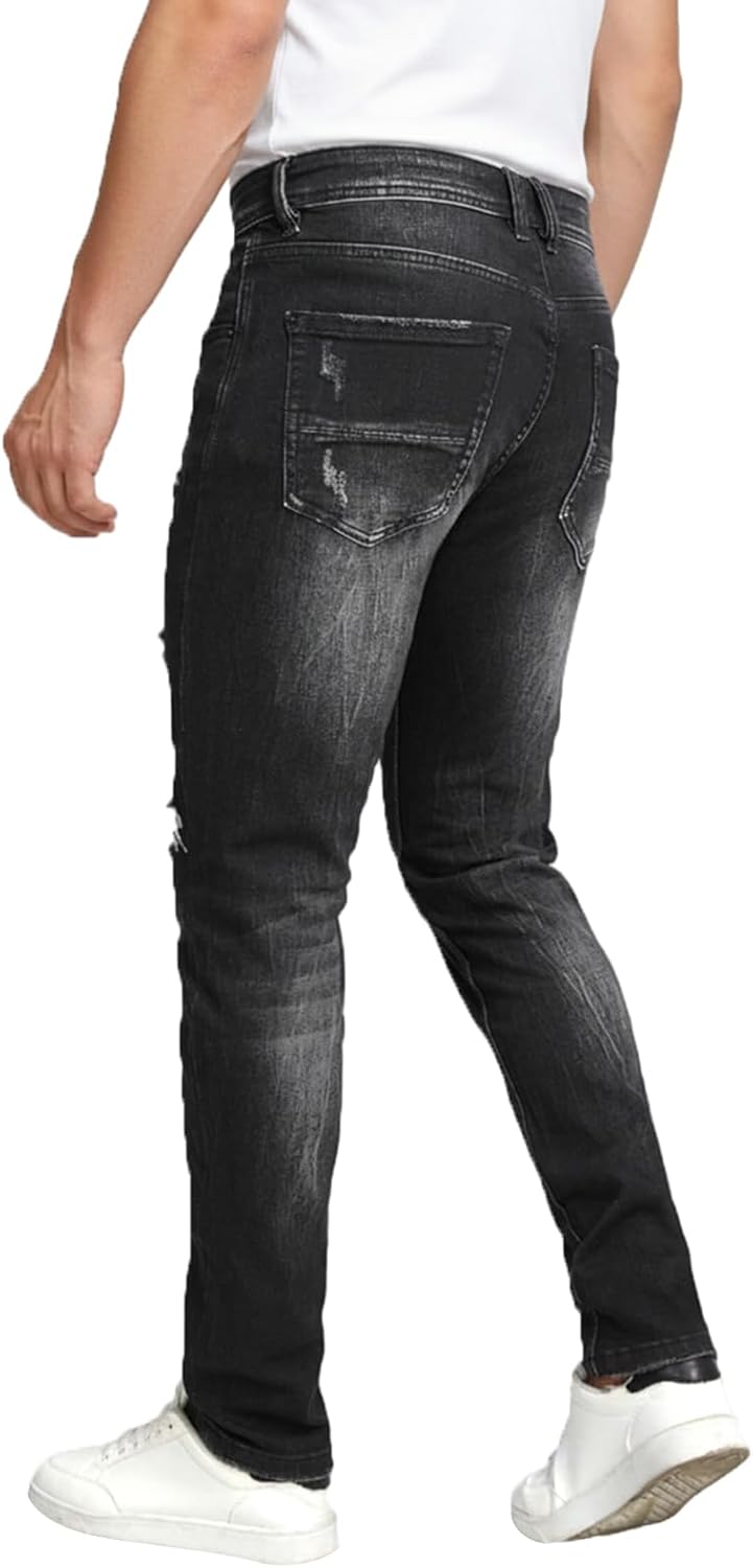 Men's Slim Fit Stretch Jeans Ripped Skinny Jeans for Men, Casual Straight Leg Streetwear Comfort Male Pants - Image 3
