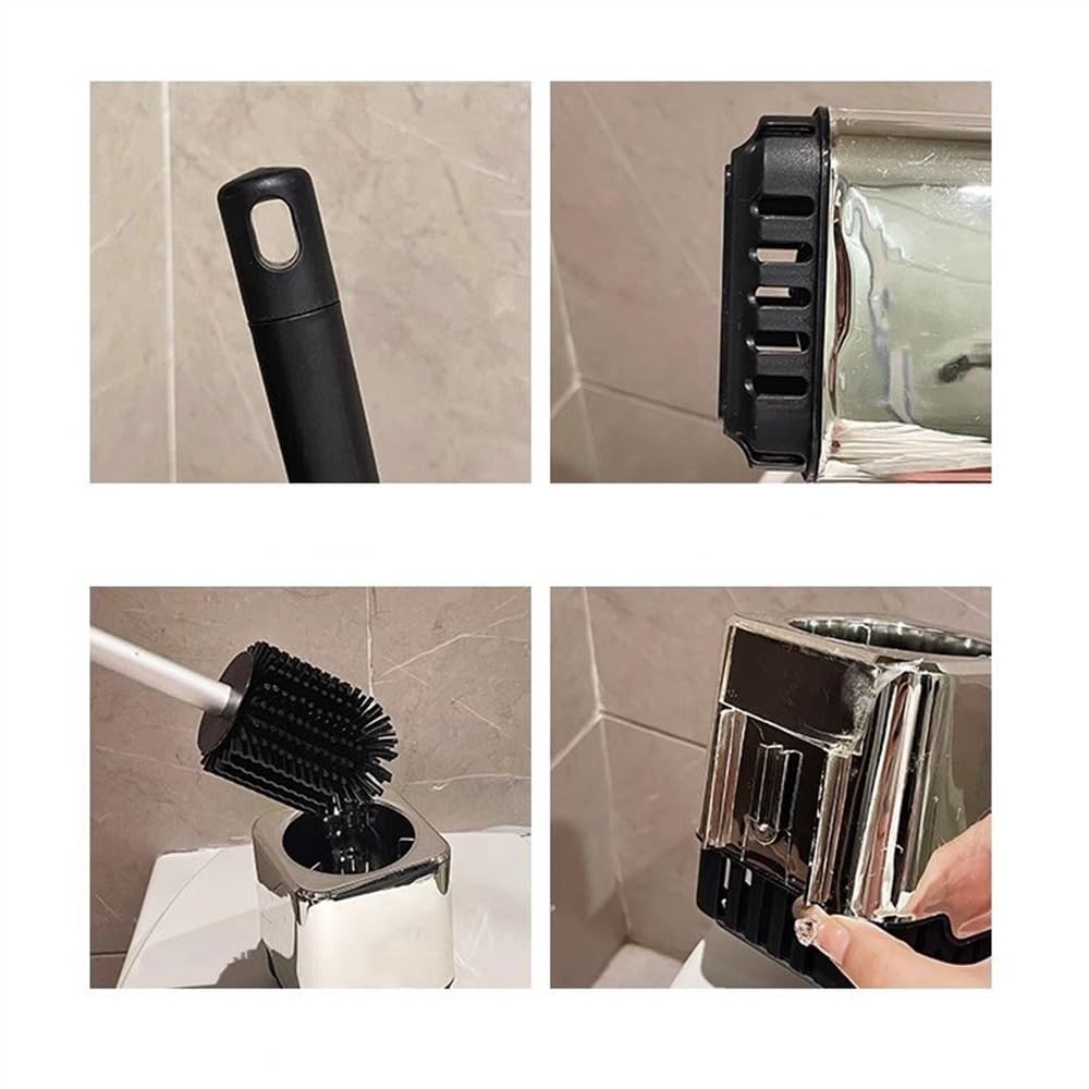 Salle de Bains Brosses de Toilette à tête Arrondie en Caoutchouc thermoplastique et Manche Aluminium Nettoyage