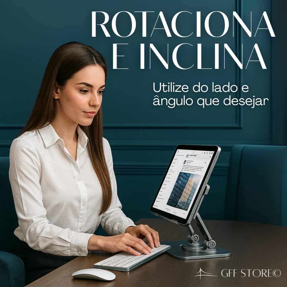 Suporte para Tablet em Aço Carbono Com Metal Resistente Apoio para Mesa Pedestal Portátil Dobrável Articulado Base Rotativa 360º Design Moderno Ajustável Antiderrapante Ampla Compatibilidade Suporte para Tablet em Aço Carbono Com Metal Resistente Apoio para Mesa Pedestal Portátil Dobrável Articulado Base Rotativa 360º Design Moderno Ajustável Antiderrapante Ampla Compatibilidade
