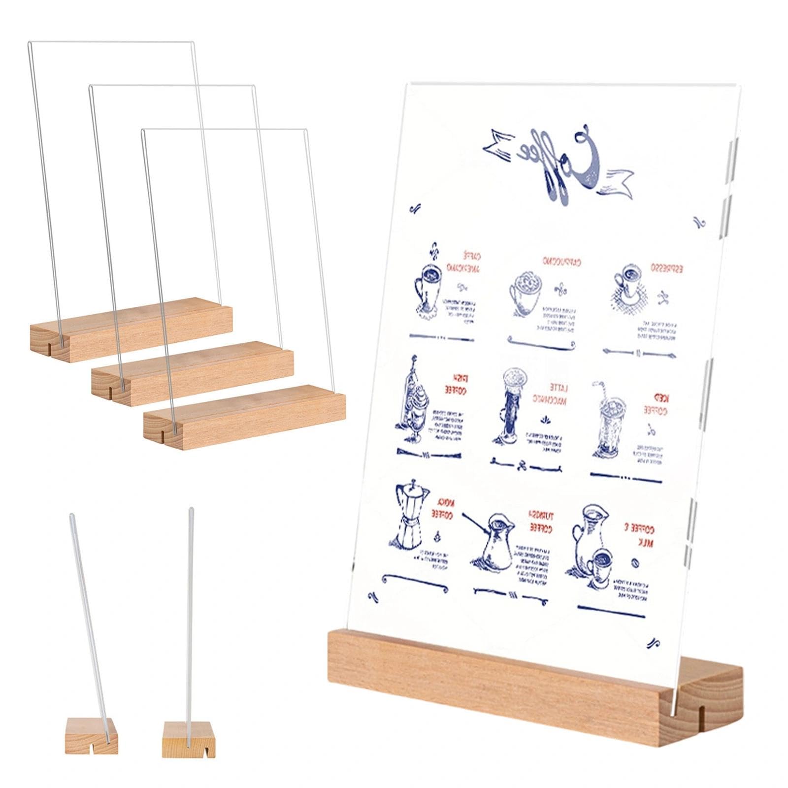 Espositore Plexiglass A6 Porta Menu da Tavolo Legno T Forma 6 Pezzi (10x15 cm) per Uffici, Ristoranti, Hotel