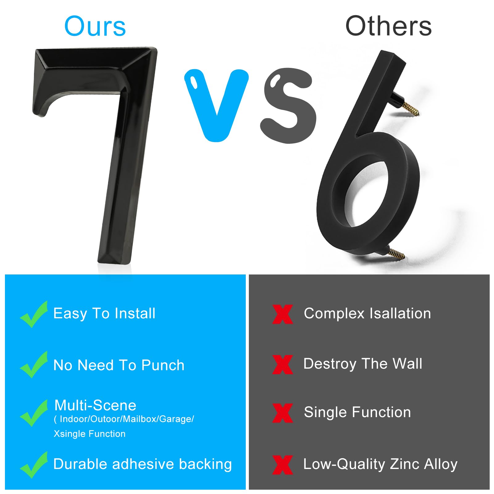 Lettres Autocollantes Pour NuméRo De Maison 2 Pouces 3D Numéros De Boîte Avec Numéro De Maison Auto-adhésifs Numéros De Maison Autocollants Pour Boîte Aux Lettres Pour Résidence (Noir 6