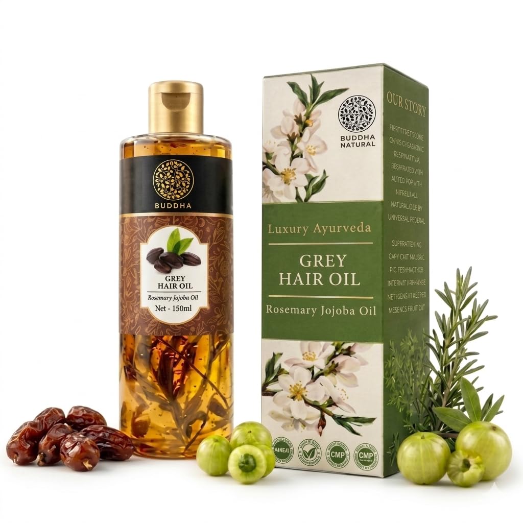 Buddha Natural Grey Hair Oil for Premature Greying & Scalp Treatment | Ayurvedic Hair Serum for Men & Women | Helps Reduce Greys Hair Appearance & Supports Natural Hair | With Brahmi, Rosemary & Amla – 150ml-image-7