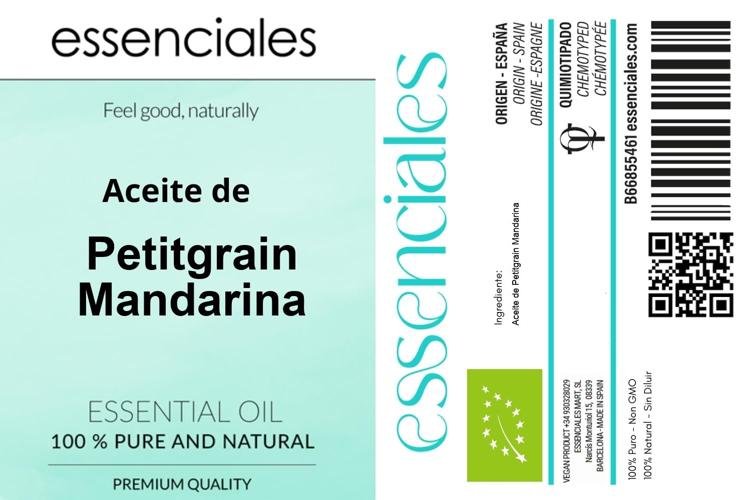 ESSENCIALES Aceite Esencial de Petitgrain Mandarino 500 ml – 100% Puro y Natural – Aroma Cítrico Refrescante – Ideal para Difusor y Aromaterapia