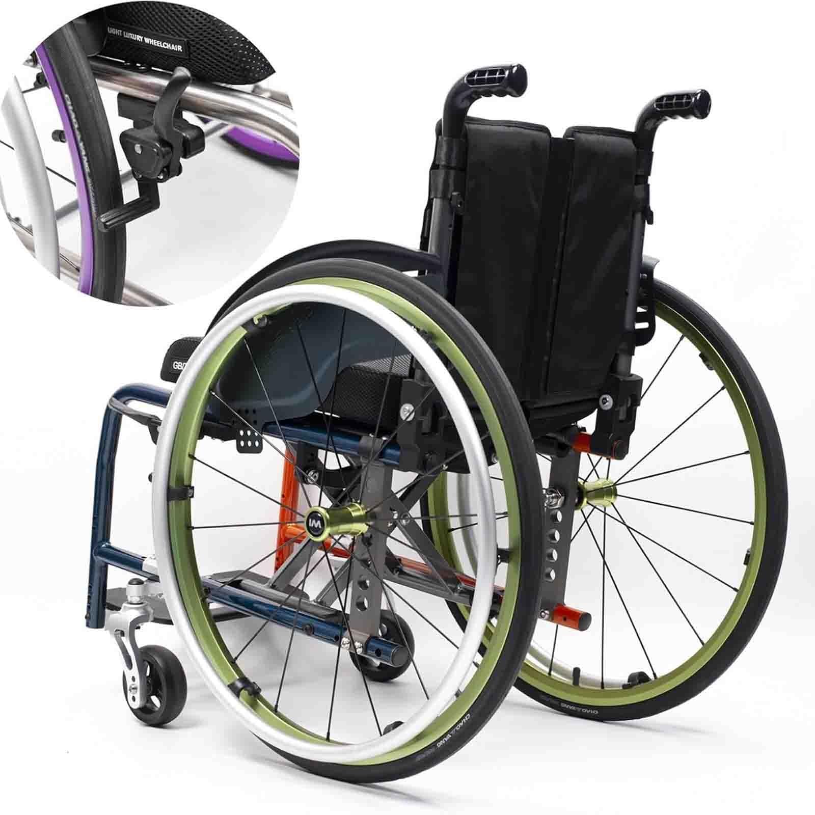 Sedia a rotelle sportiva, in lega di alluminio viola, larghezza seduta 42 cm, pieghevole, freni a forbice, propulsione manuale(Orange,40cm/15.7in)