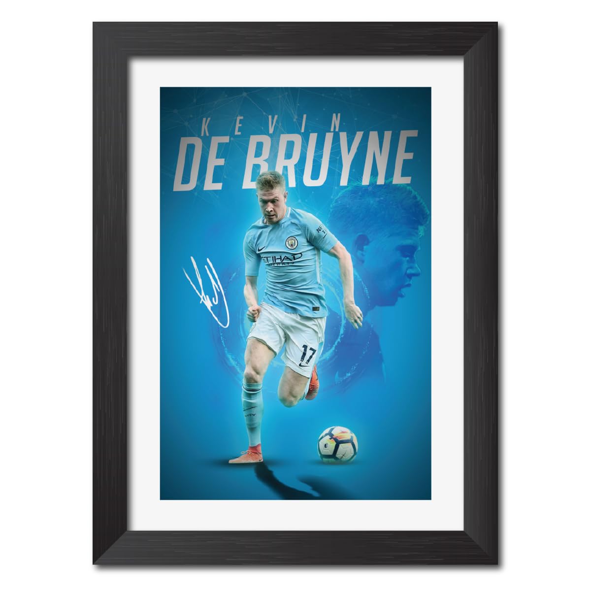 TenorArts Kevin De Bruyne Poster City Laminated Poster Framed Paintings with Matt Black Frames (12 inches x 9inches)
