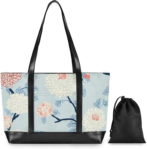 Miniatura 2 de KLL Crisantemo Flores Azul claro bolso de mano para computadora portátil de moda para mujer con cremallera bolsa de trabajo con portátil Bolso