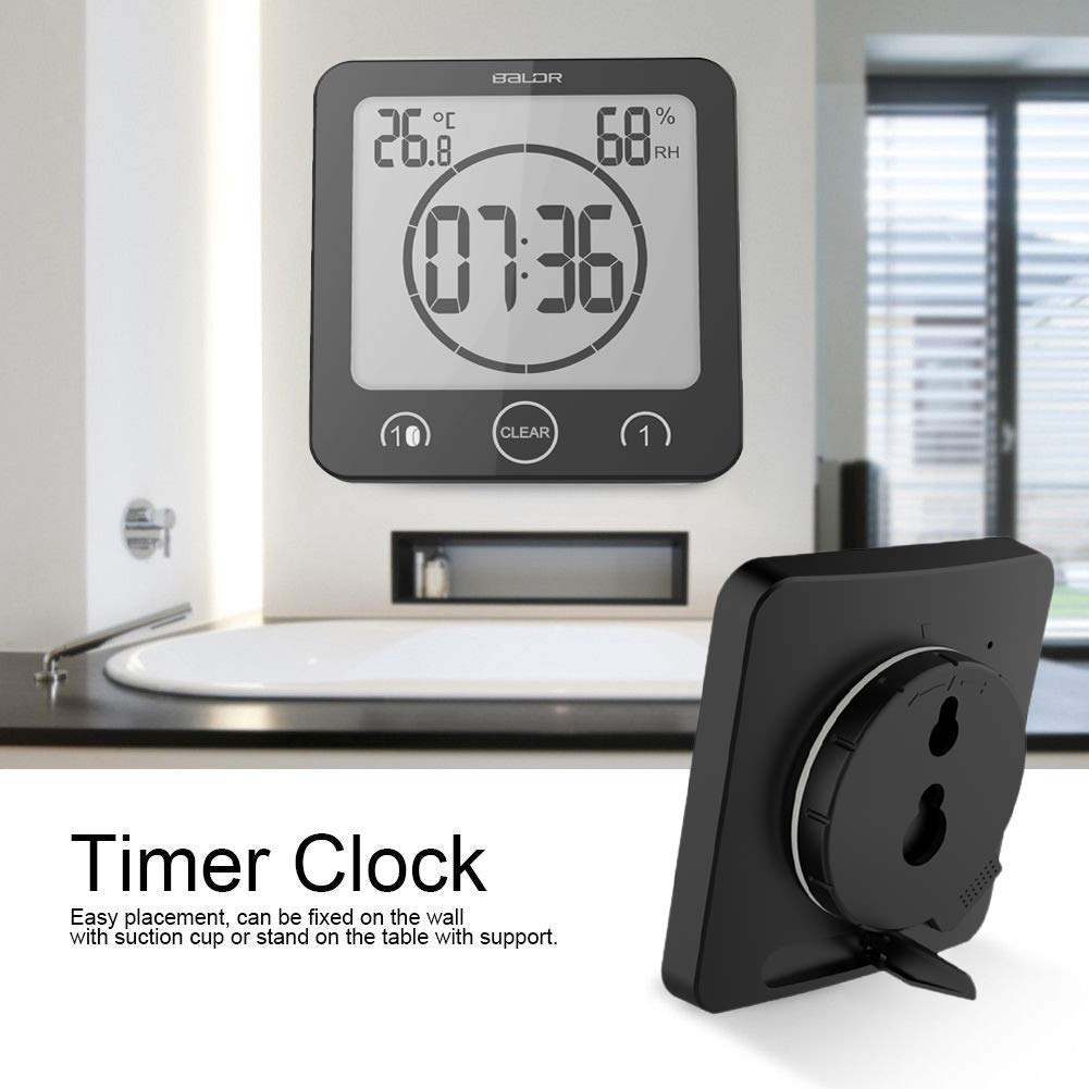 LCD Reloj de Ducha Digital, Reloj de baño Reloj de Ducha Impermeable Reloj Temporizador Temperatura Humedad Pared Ducha Reloj Reloj Temporizador de Cocina (Negra)