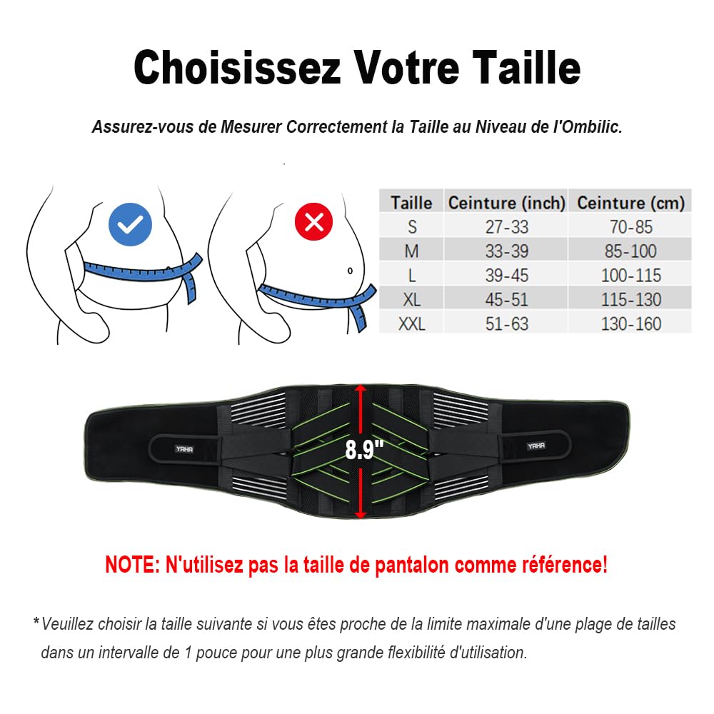 YAHA Ceinture Lombaire Femme Homme pour Soulagement des Mal au Dos, Perméable à I'air Ceinture Dorsale avec 7 Bâtons Métalliques et Coussion Dos pour Maintien du Dos, Sciatique, Hernie Discale - XXL