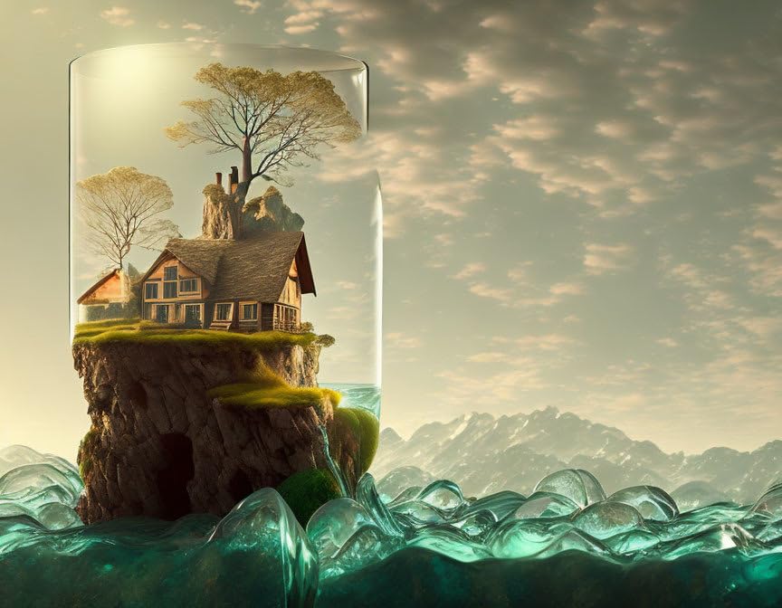 Paysage dans un verre affiche sur toile SERENDIPITP pour salon moderne 58x90cm