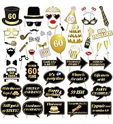 60th Birthday Party Photo Booth Props (51Count) for Her Him 60th Birthday Gold and Black Decorati...