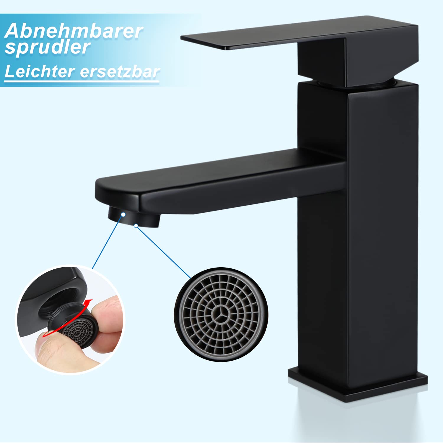 Wasserhahn Bad Waschtischarmatur Waschbecken - Armatur Schwarz Warm und Kaltwasserhahn Badezimmer Mischbatterie Hochdruck Waschtischwasserhahn Einhebelmischer Badarmatur für Garten Küche