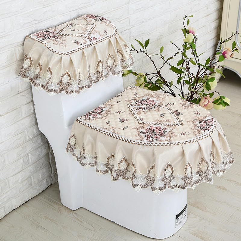 Toilet lid cover 3PCS/Set Diamond Flower Coffee Lace Embroidery Flowers Toilet Lid & Tank Covers Seat Cover Pads Cushion(Green)