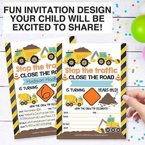 Image of Hadley Designs Kids Birthday Invitations For Boys Construction Theme - 25 Construction Birthday Party Invitations For Boys, Truck Invites For Boy, Cute Party Supplies, Made In USA