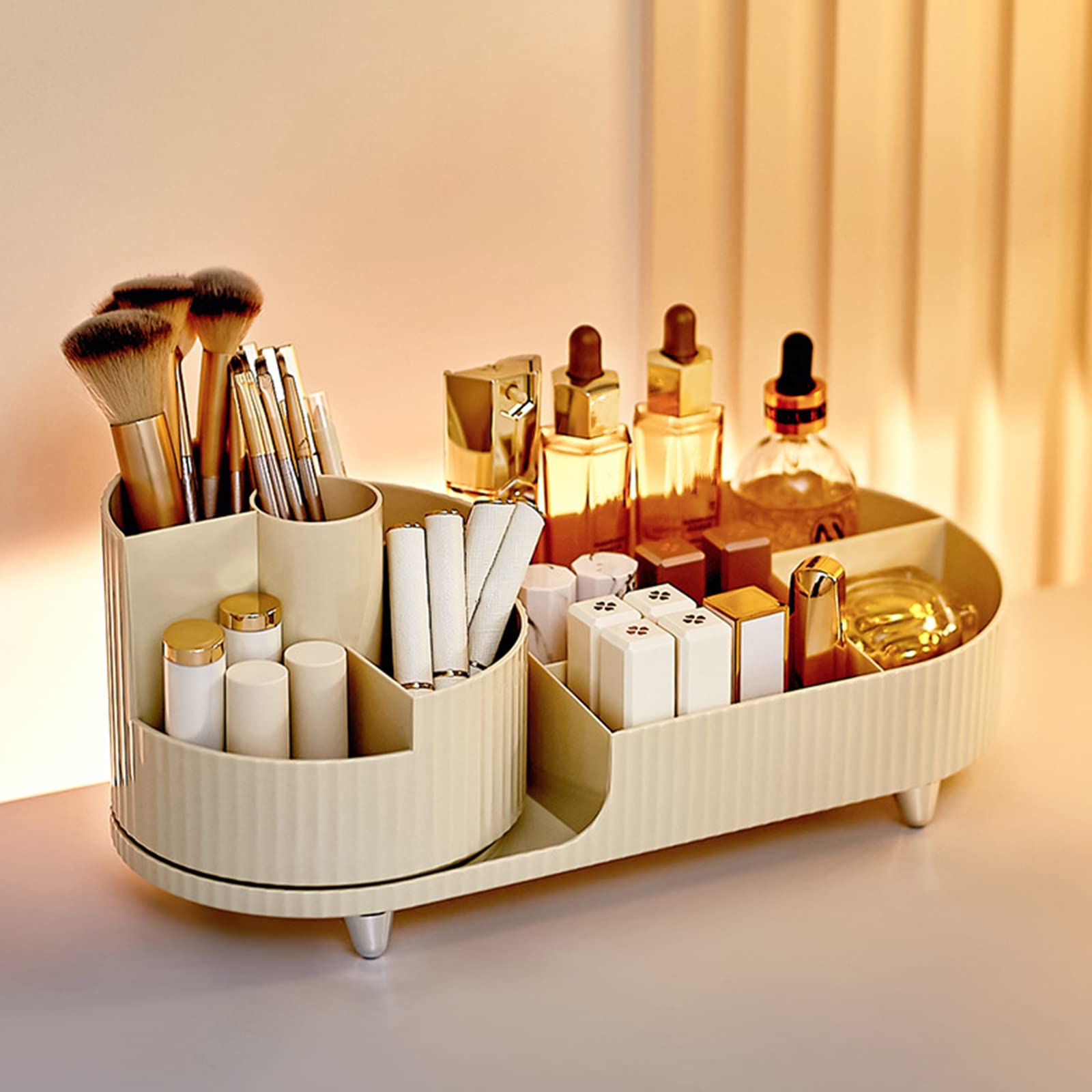 PANGBOER Caja de almacenamiento de cosméticos de escritorio con rotación de 360°, organizador de brochas de maquillaje para el hogar, dormitorio, loción, líquido, caja de almacenamiento de maquillaje