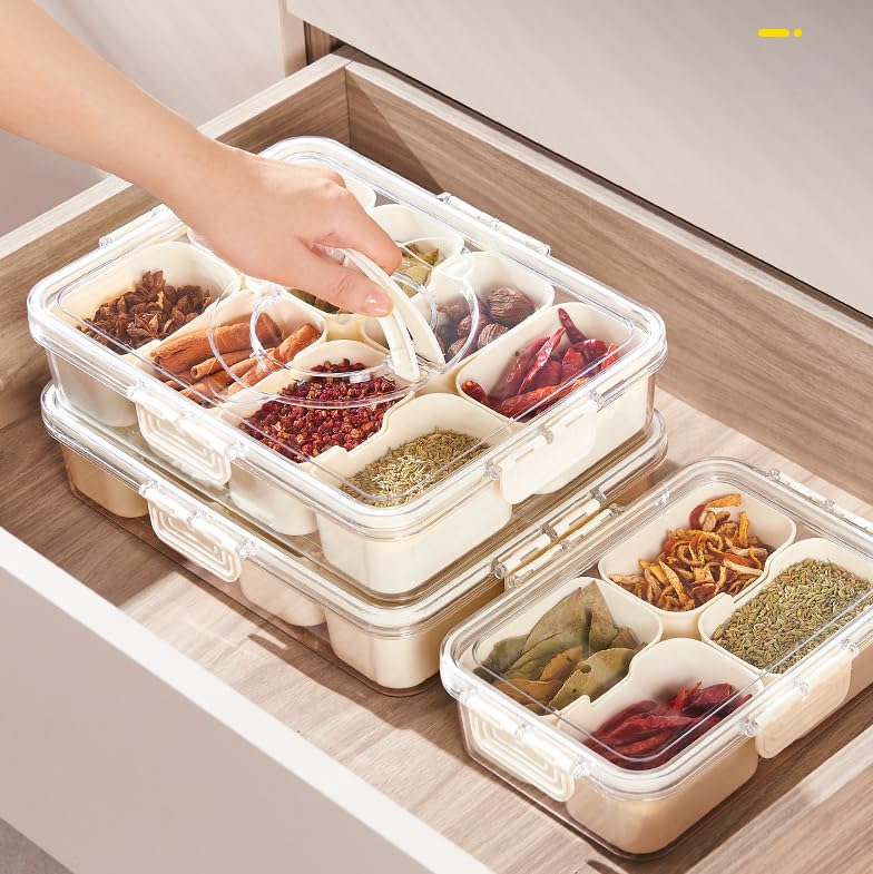 O OLAX Bandeja Dividida para Servir, Tupper con Compartimentos con Tapa y Asa, 8 Compartimentos Extraíbles, Apto Lavavajillas, para Almacenar Snacks, Fruta, Verdura, Dulces, Picnics y Fiestas