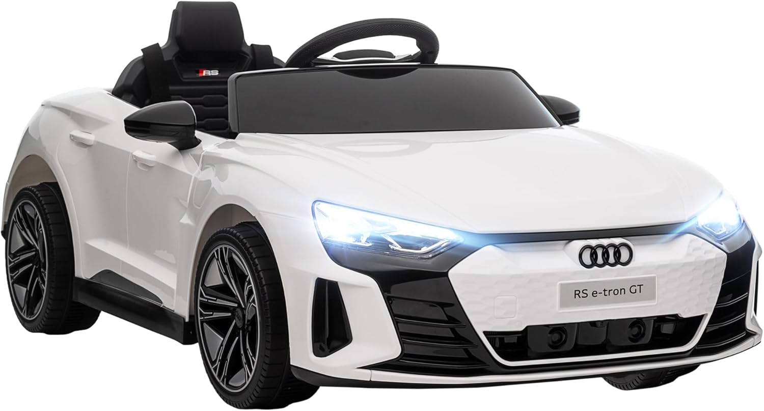 Aosom Audi RS e-tron GT Licensed 12V Ride-On Car for Kids w/ Remote Control, Music, LED Lights, White - Safe Toddler Toy