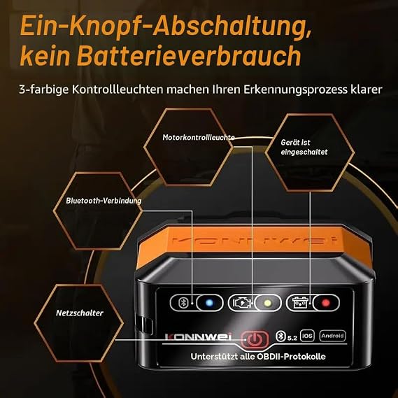 KONNWEI KW906 OBD2 Diagnostic Device Bluetooth 5.2 Car Error Code Reader & OBDII/EOBD Scanner Check Engine Reset Real-time Engine Data Speed RPM Compatible with iOS & Android