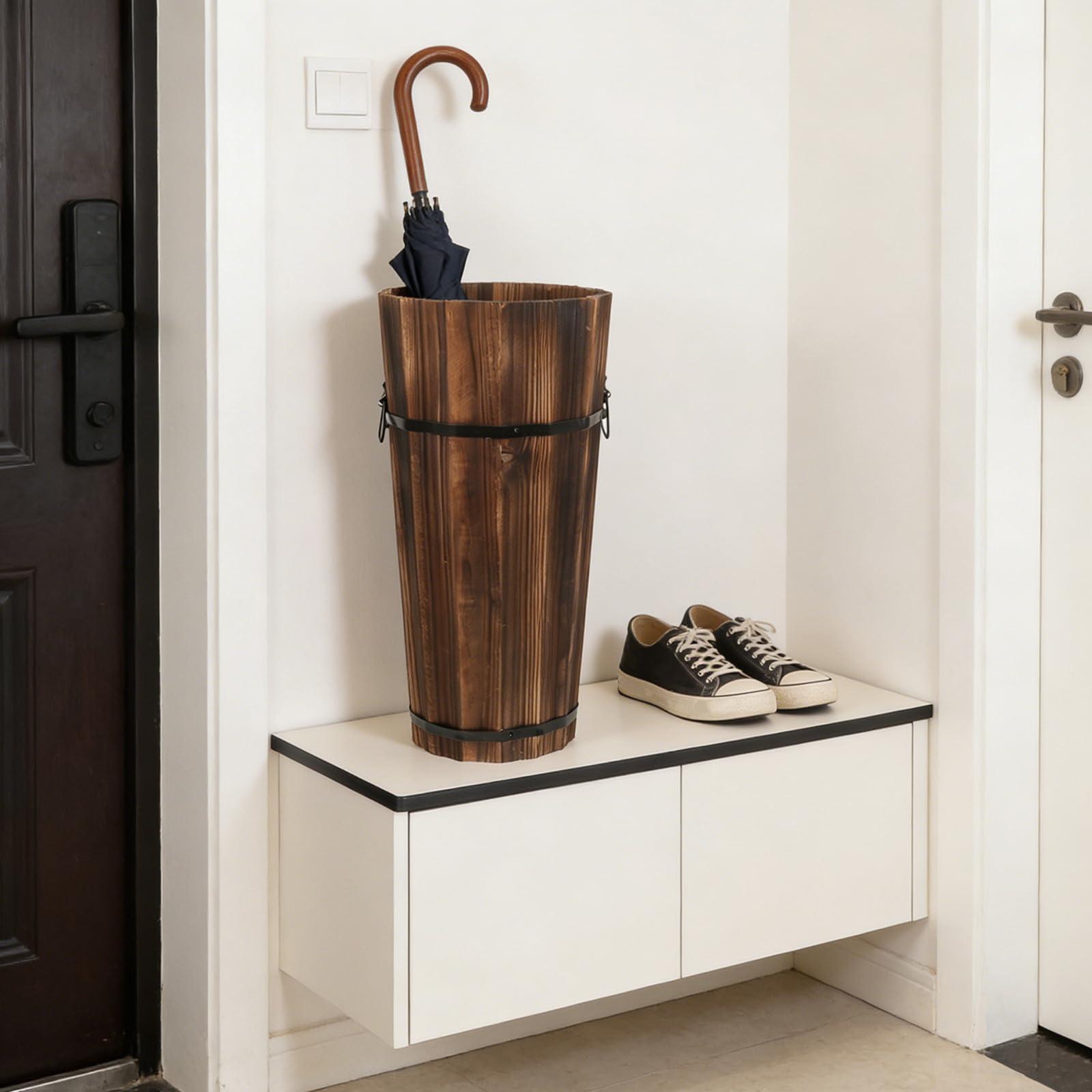 Portaombrelli e Design Multifunzionale Marrone Stile Vintage con Grande Capacità in Legno per Vari Ambienti Domestici