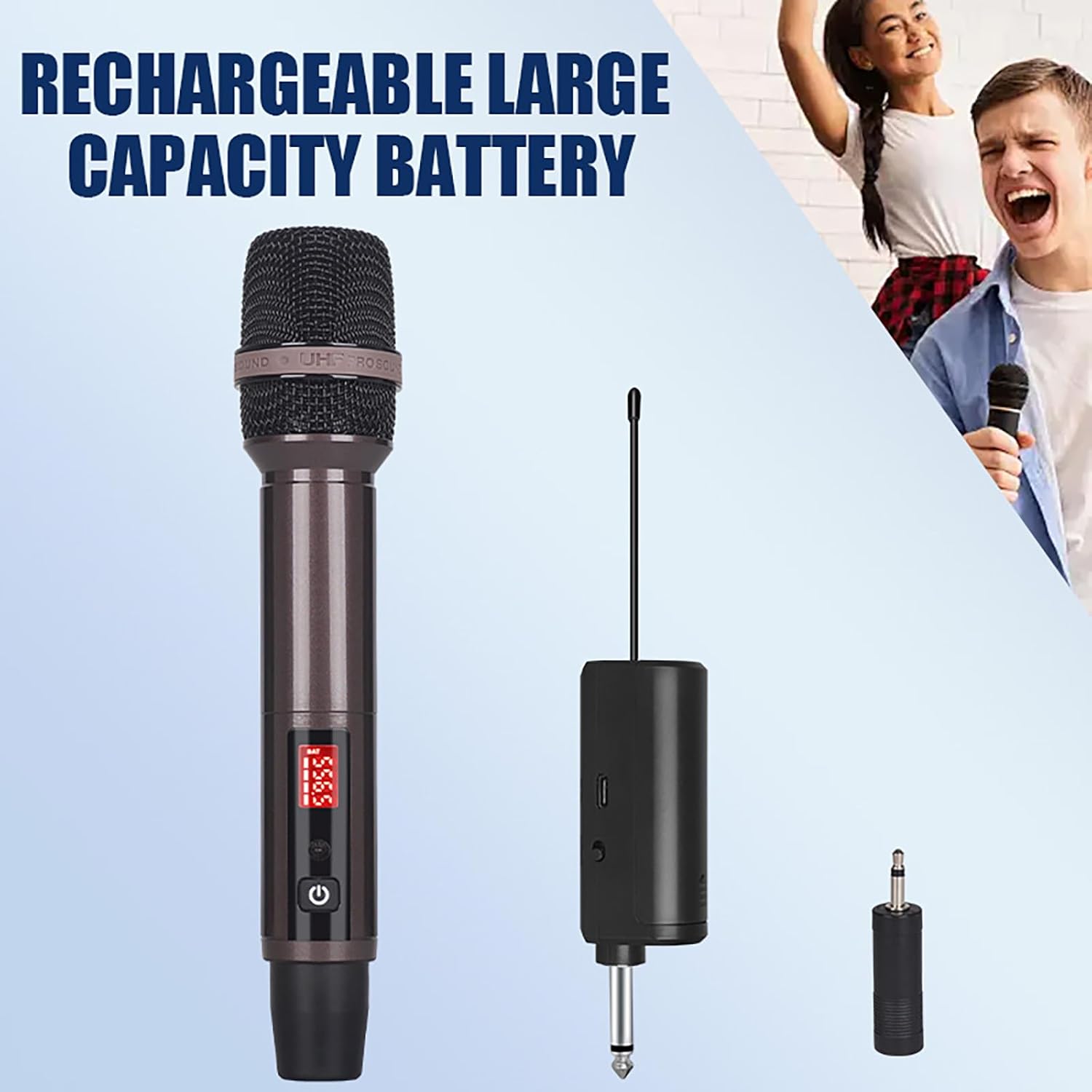 Yamnweo K-9 Wireless Microphone and Receiver with rechargeable battery indication