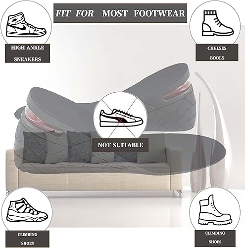 Miniatura 2 de Plantilla de aumento de altura, tacón de 4 capas con cojín de aire, kits de elevador de insertos (un par) para hombres y mujeres, plantillas más
