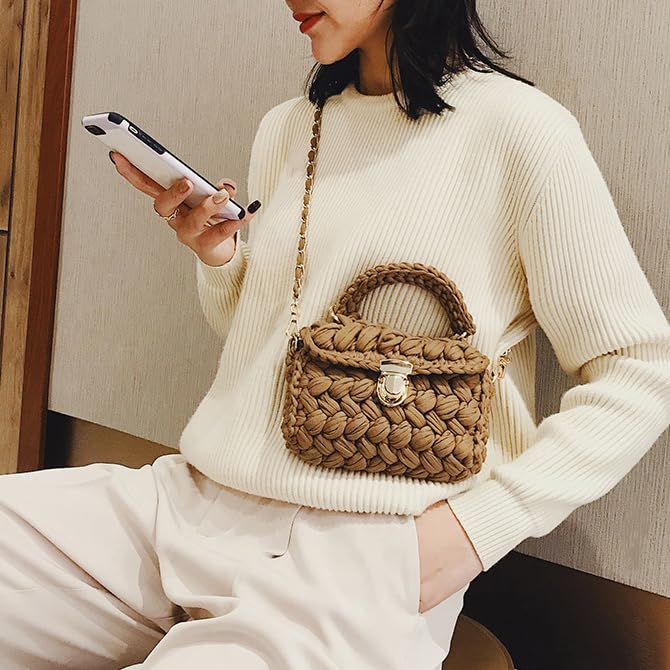 Bolso tejido a mano en crochet, bolso tote de punto grueso, bolso cruzado para mujer, color negro miniatura 2