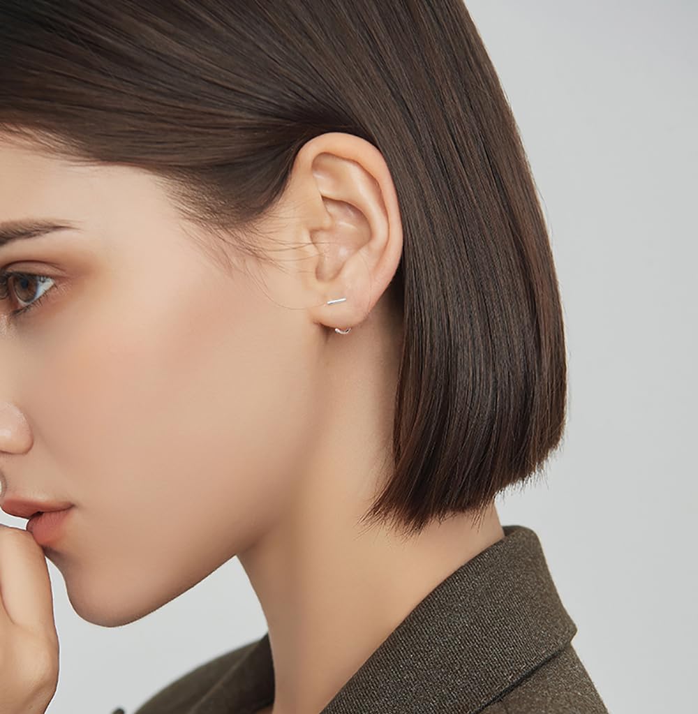 925 Sterling Silver Half Hoop Earrings Open Hoops for Women Teens Bar Hoop Earrings Minimalist Huggie Earrings Hypoallergenic - Image 2