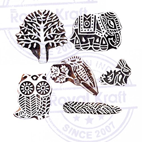 Image of Attractive Motif Animal and Tree Wood Stamps for Printing (Set of 6)