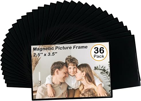 Magnetic Picture Frame, Holds 2.5X3.5 Inches Pictures, Reusable Black Magnet Fridge Photo Sleeves for Refrigerator