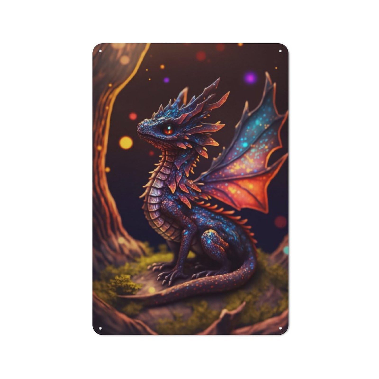 Junmoney Black Fire Dragon Cub Tin Wall Plaque 30X20cm With For Bar Or Restaurant, Suited To Bar Decor Enthusiasts