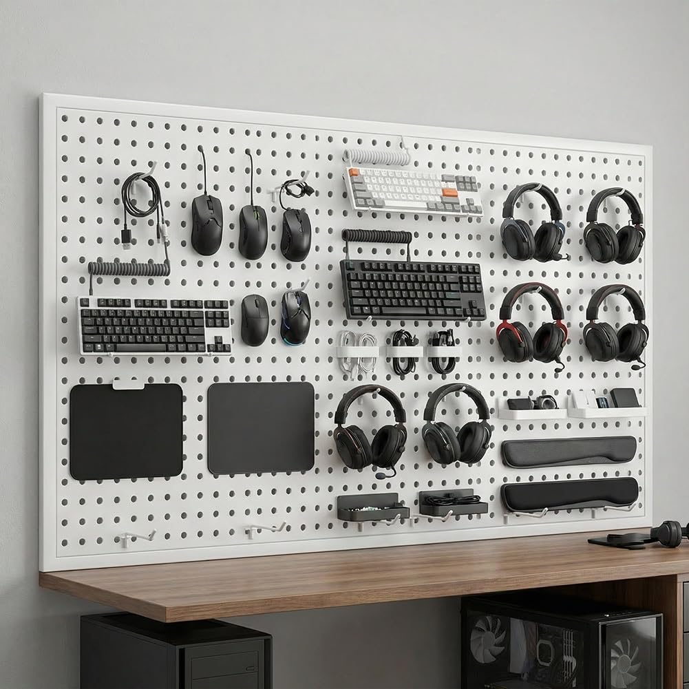 Kit de tablero de clavijas rectangular para almacenamiento en pared, organizador de paneles resistentes al óxido y a los arañazos con ganchos para sala de manualidades, oficina, taller, garaje