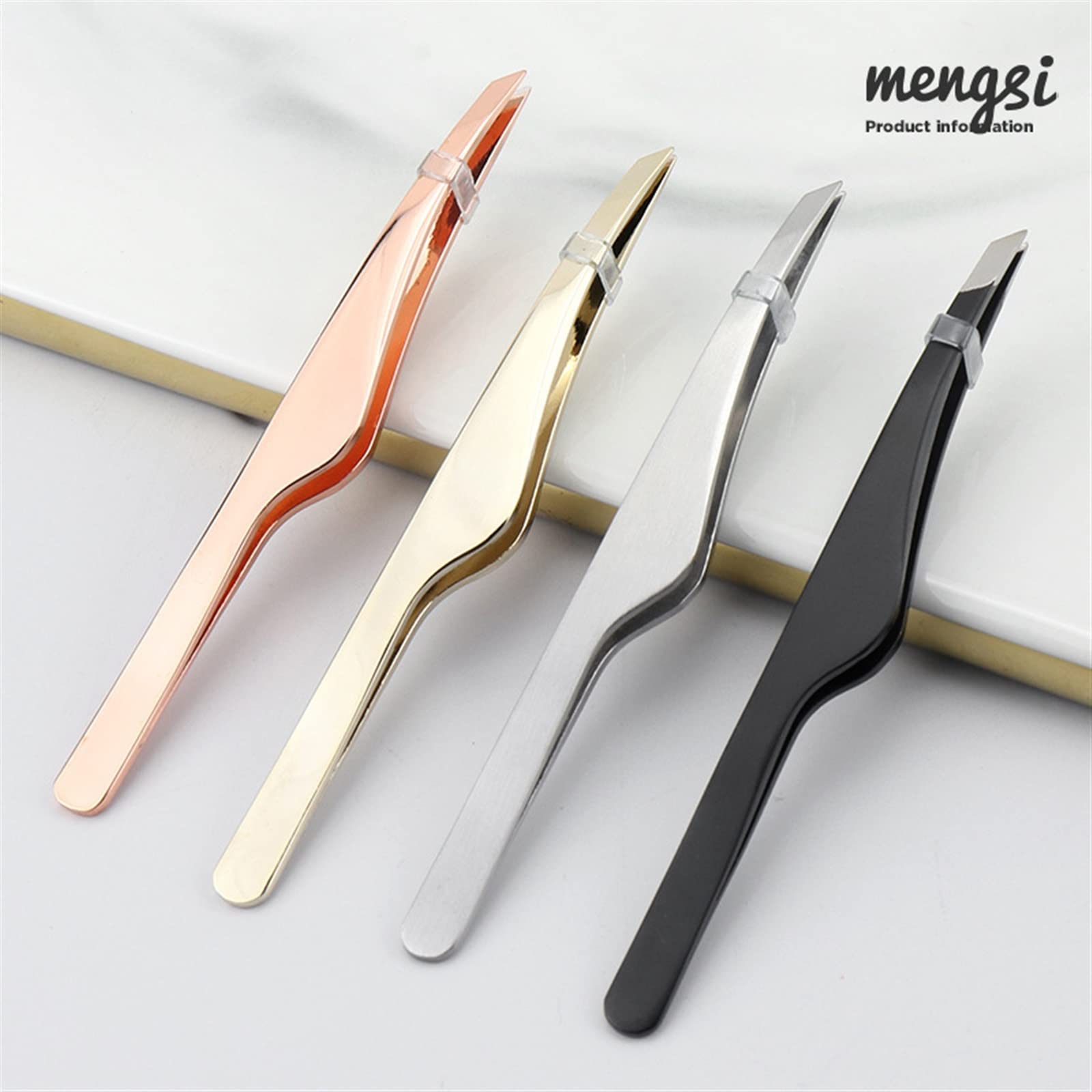 JINGYAN Pęsety Professional Slanted Stainless Steel Hair Removal Clip Eyebrow Face Remover Tweezers Plucking Makeup Tools(Pink)