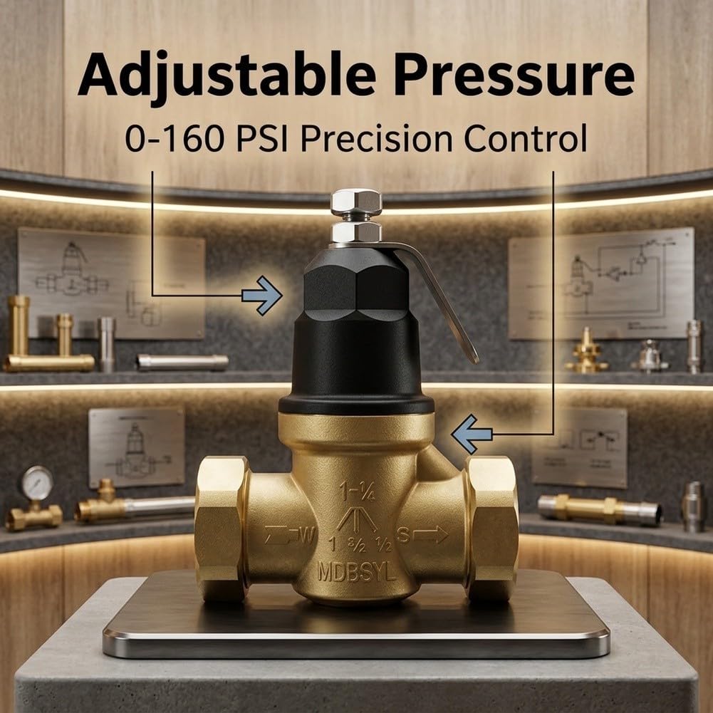 Valvola di regolazione della pressione, regolatore di pressione dell'acqua regolabile, 0-160 PSI per cicli di irrigazione e utensili elettrici pneumatici in ottone libero (3/4)