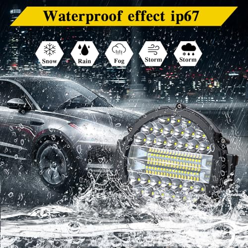 7 INCH Round LED Light Bar MUVKQC 201W Off-Road Driving Lights 21000lm LED Work Lights Pod with Wiring Harness for Pickup SUV ATV UTV Trucks Tractor (4PCS 201W Black+2 Set 2-Lead Wiring Harness)