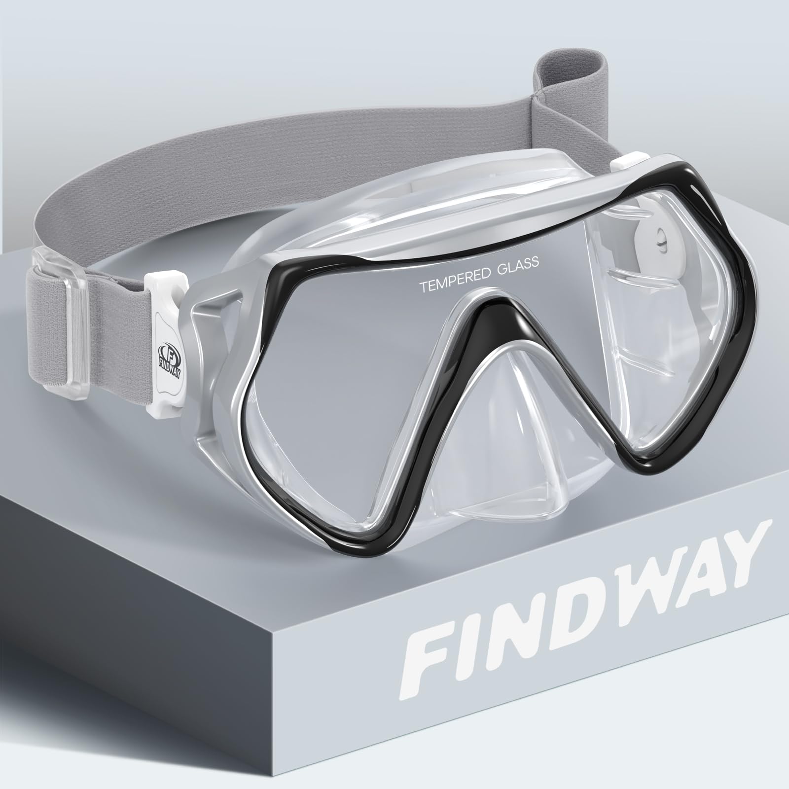 Findway Diving Mask with Elastic Fabric Strap, Snorkel Mask Adults with Nose Cover for Mens and Womens, Swimming Goggles with 180° Panoramic HD Tempered Glass Anti-fog Snorkelling Mask No Leak