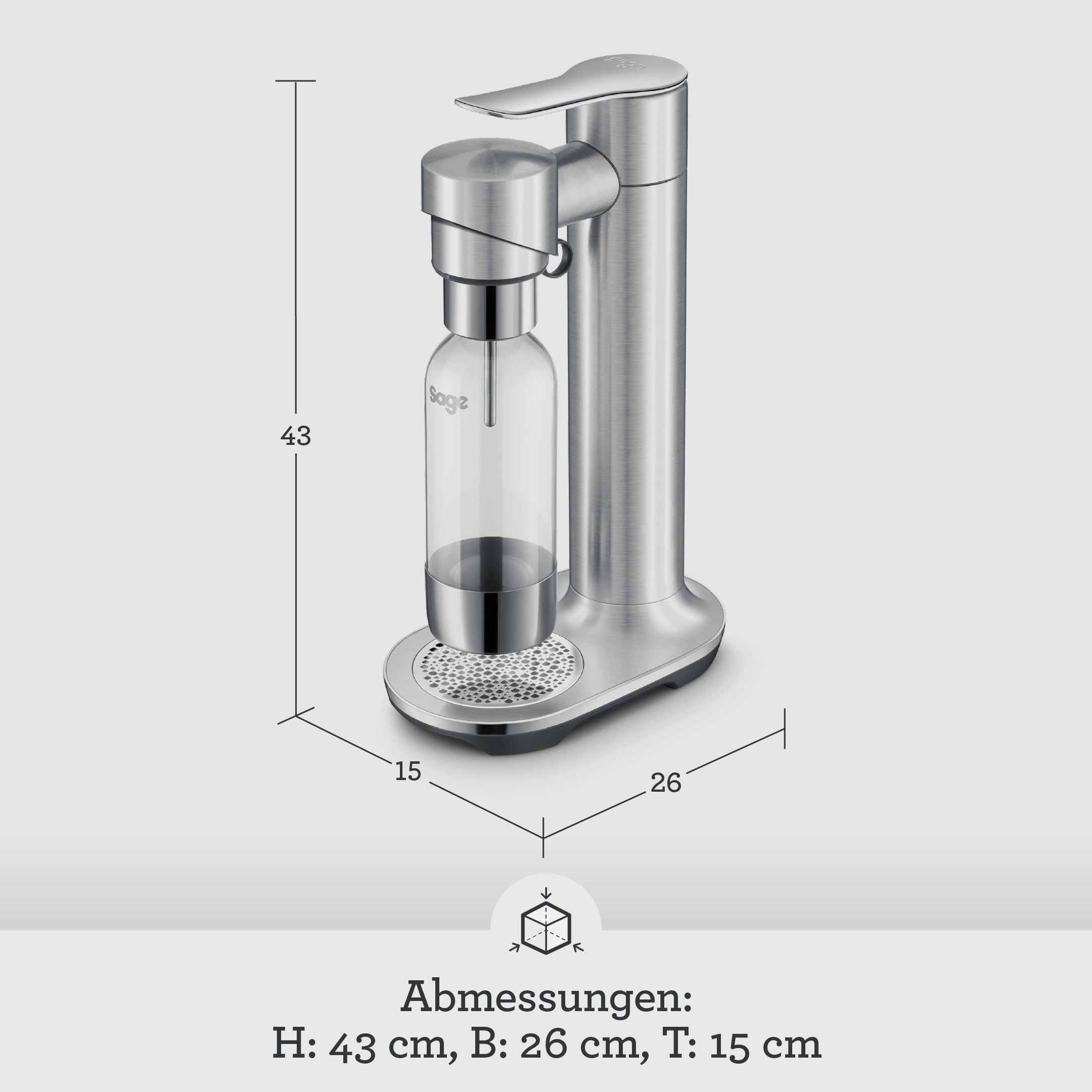 Sage - The InFizz Fusion Home Soda Maker - Für sprudelndes Wasser, Saft, Tee, Cocktails und alle sprudelnden Getränke, Gebürsteter Edelstahl