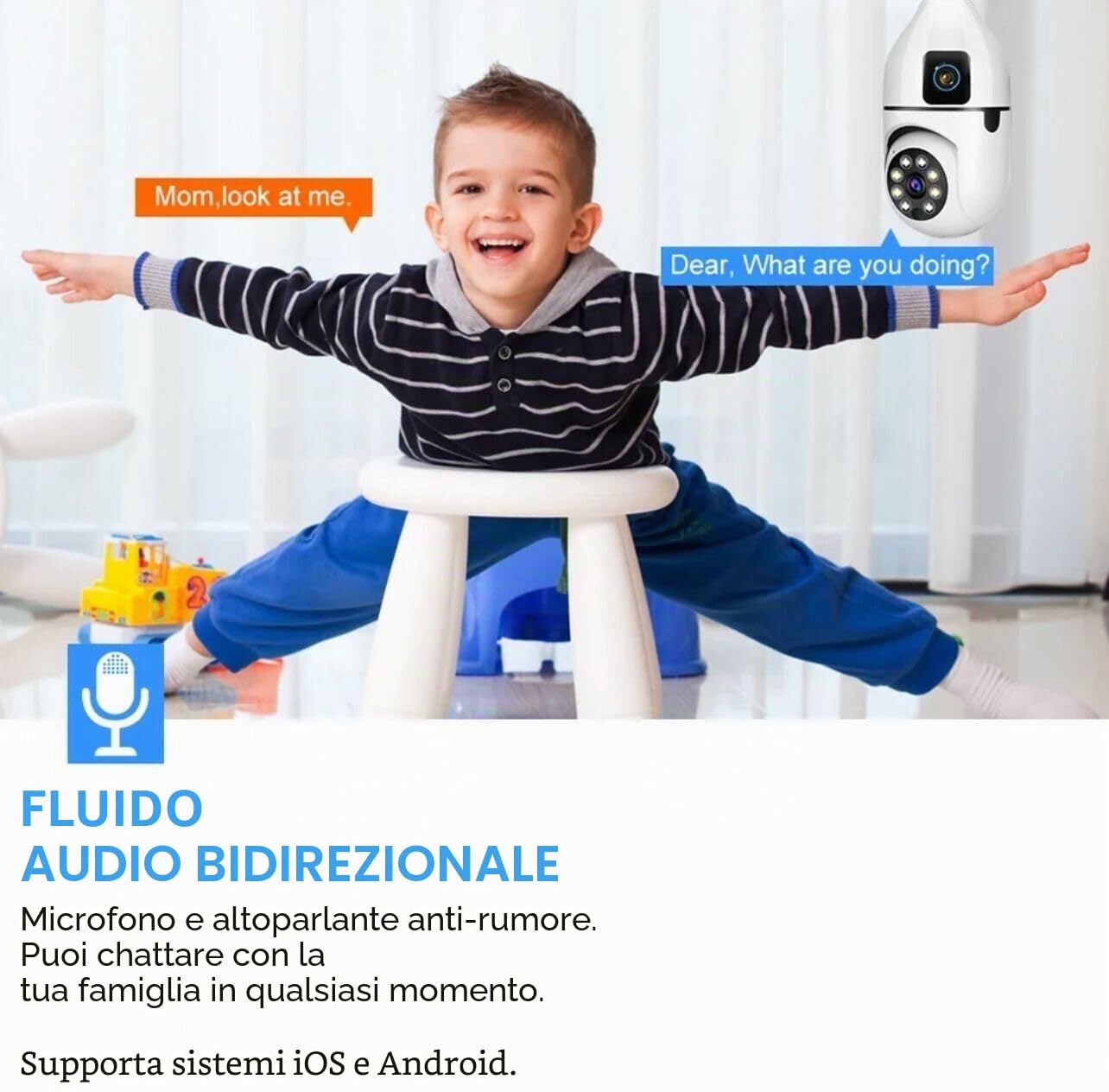 DISCORAMA® - TELECAMERA A LAMPADINA 360°DOPPIA CAMERA, TELECAMERA DI SORVEGLIANZA WIRELESS CON CONTROLLO REMOTO 5MP TRAMITE APP 1080P, TELECAMERA LAMPADINA E27