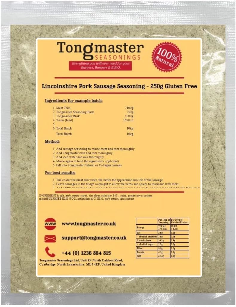 Lincolnshire Pork Sausage Seasoning 250g (makes a 10kg Batch) Gluten