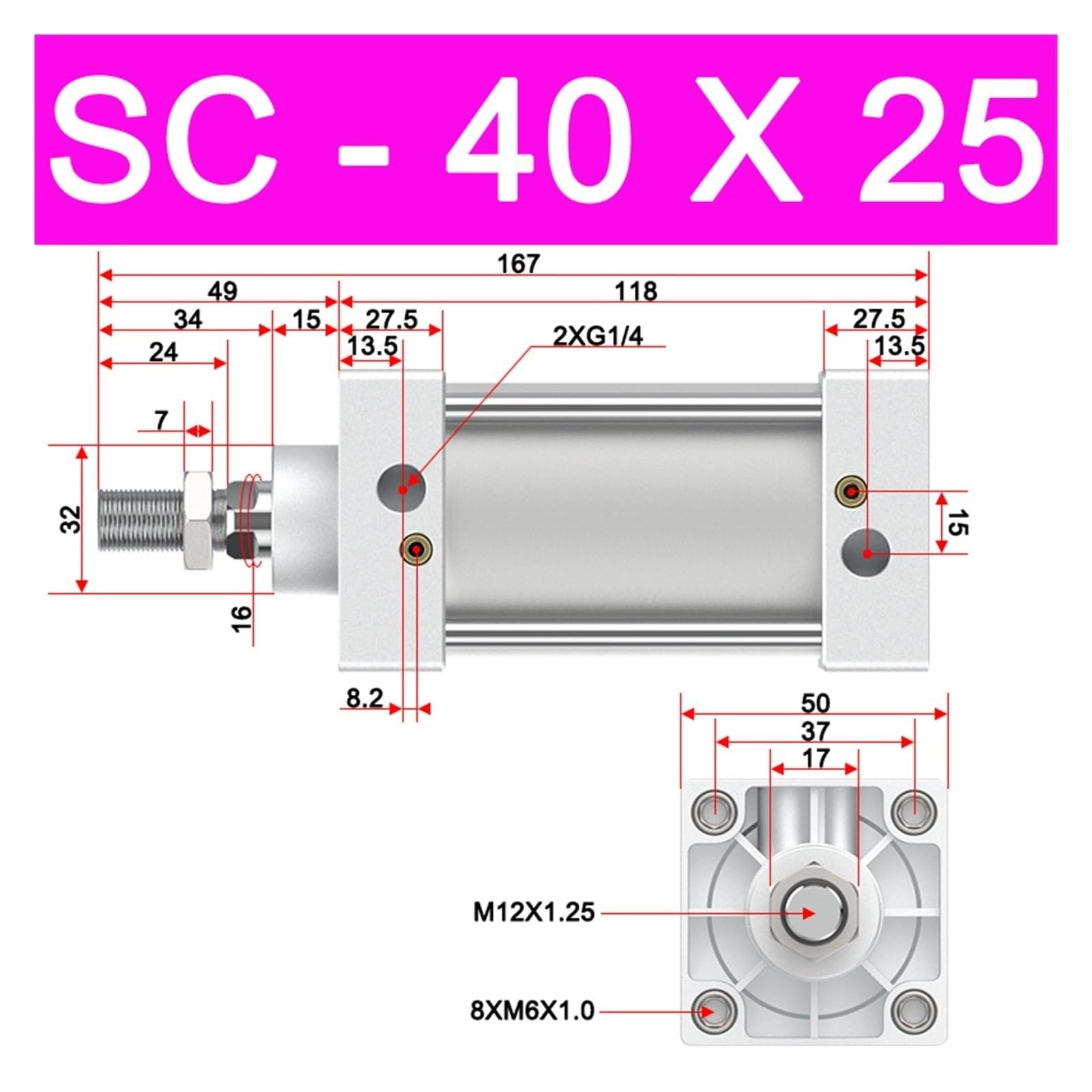 DEBLAN Kleine Pneumatische Hohe Schub Standard Zylinder SC40 * 25 Hub 25mm Schub 50KG Pneumatische Antriebe for Industrielle Automatisierung Linear Bewegung